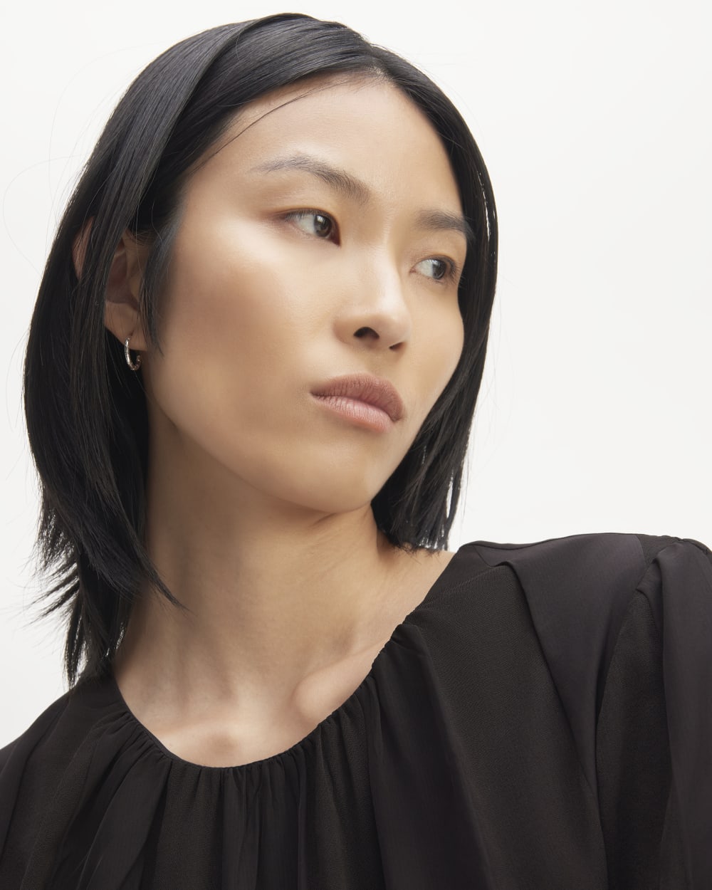 The City Stripe Ruched Dress in Black — detail view