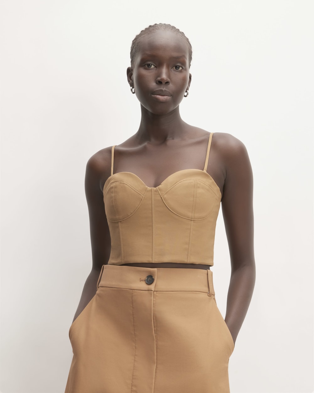 The Structured Cotton Bustier in Toasted Coconut — front view
