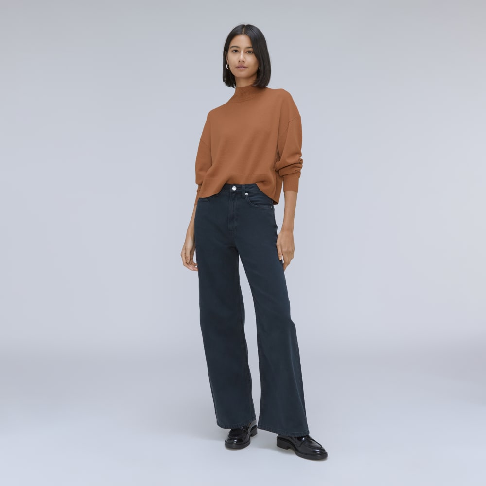 The Luxe Merino Turtleneck in Tawny Brown — detail view