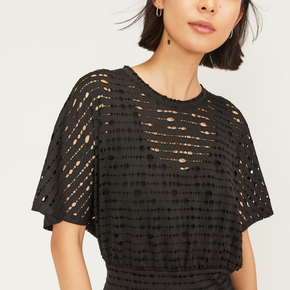 The Eyelet Waisted Dress in Black — detail view