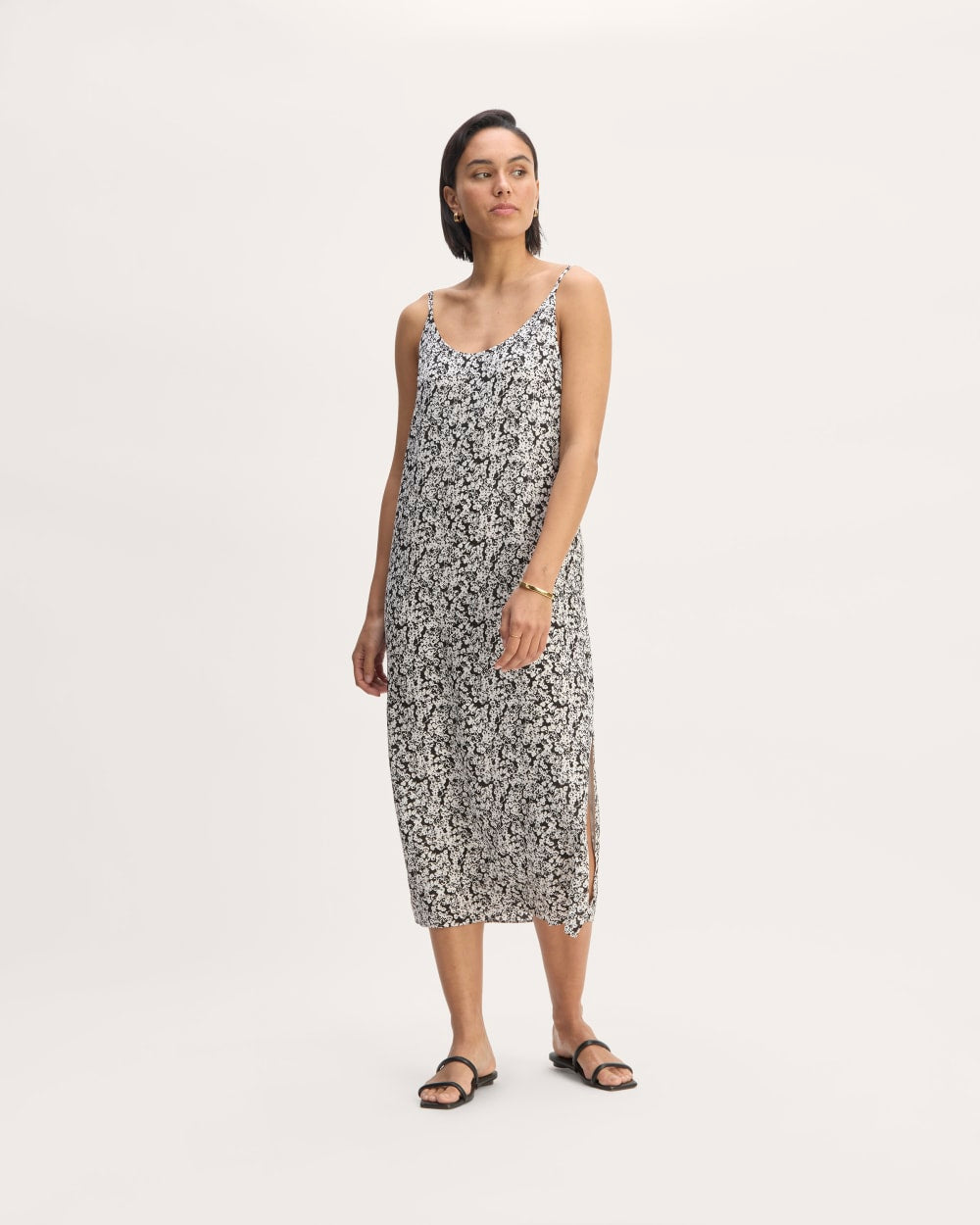 The Summer Slip Dress in Black / Bone Mini Floral — front view