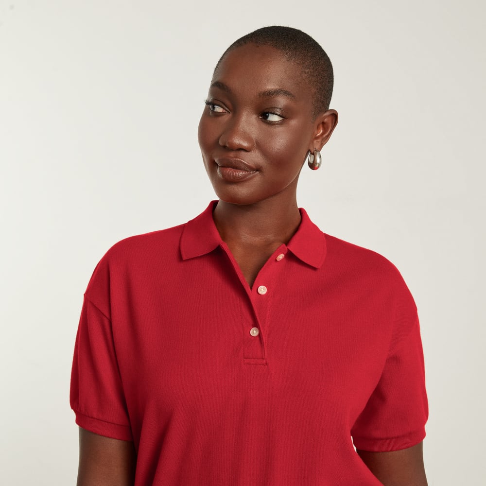 The Oversized Polo in Goji Berry — detail view