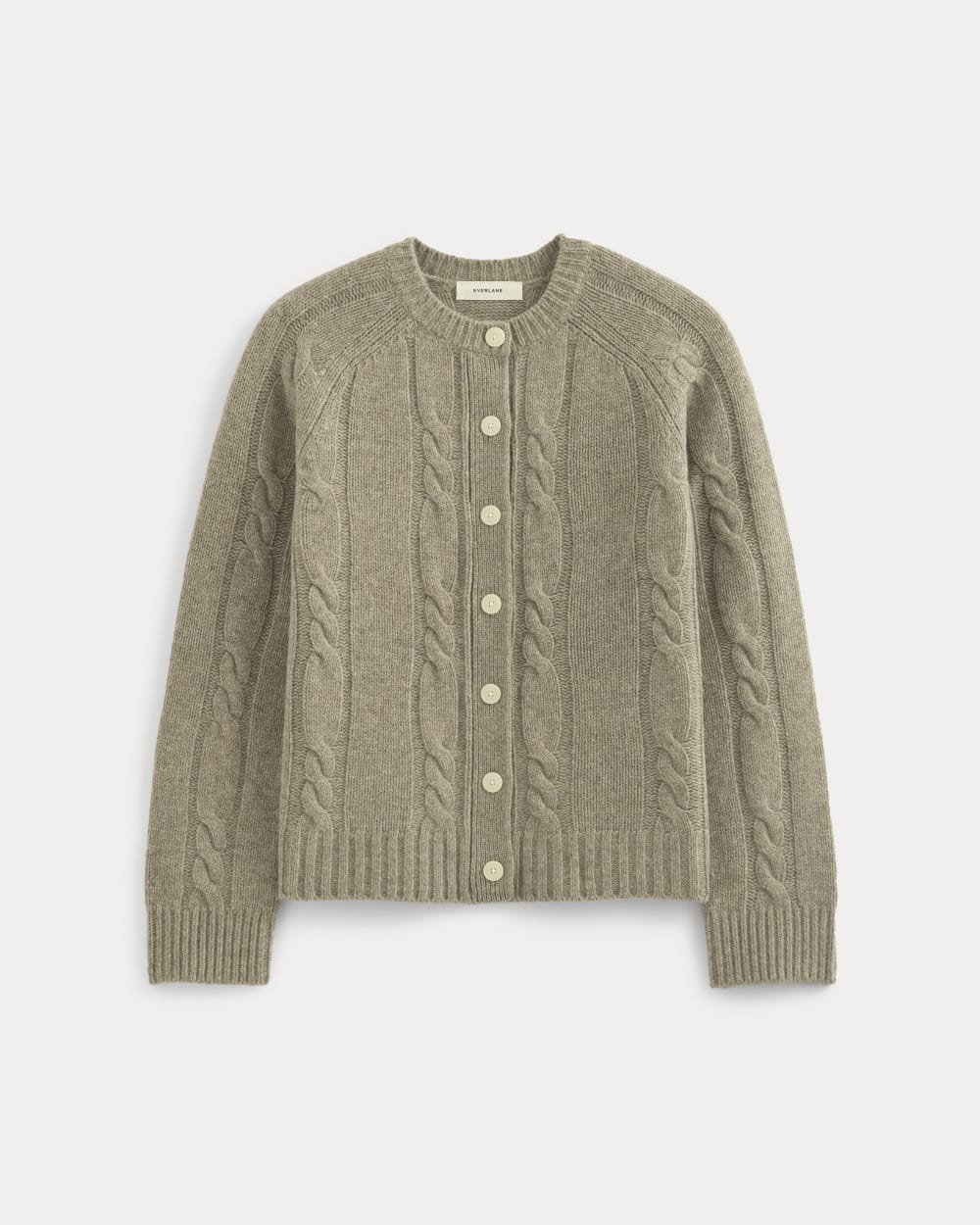 Cable Cardigan in Extrafine Luxe Merino in Heather Soft Taupe — alternate view