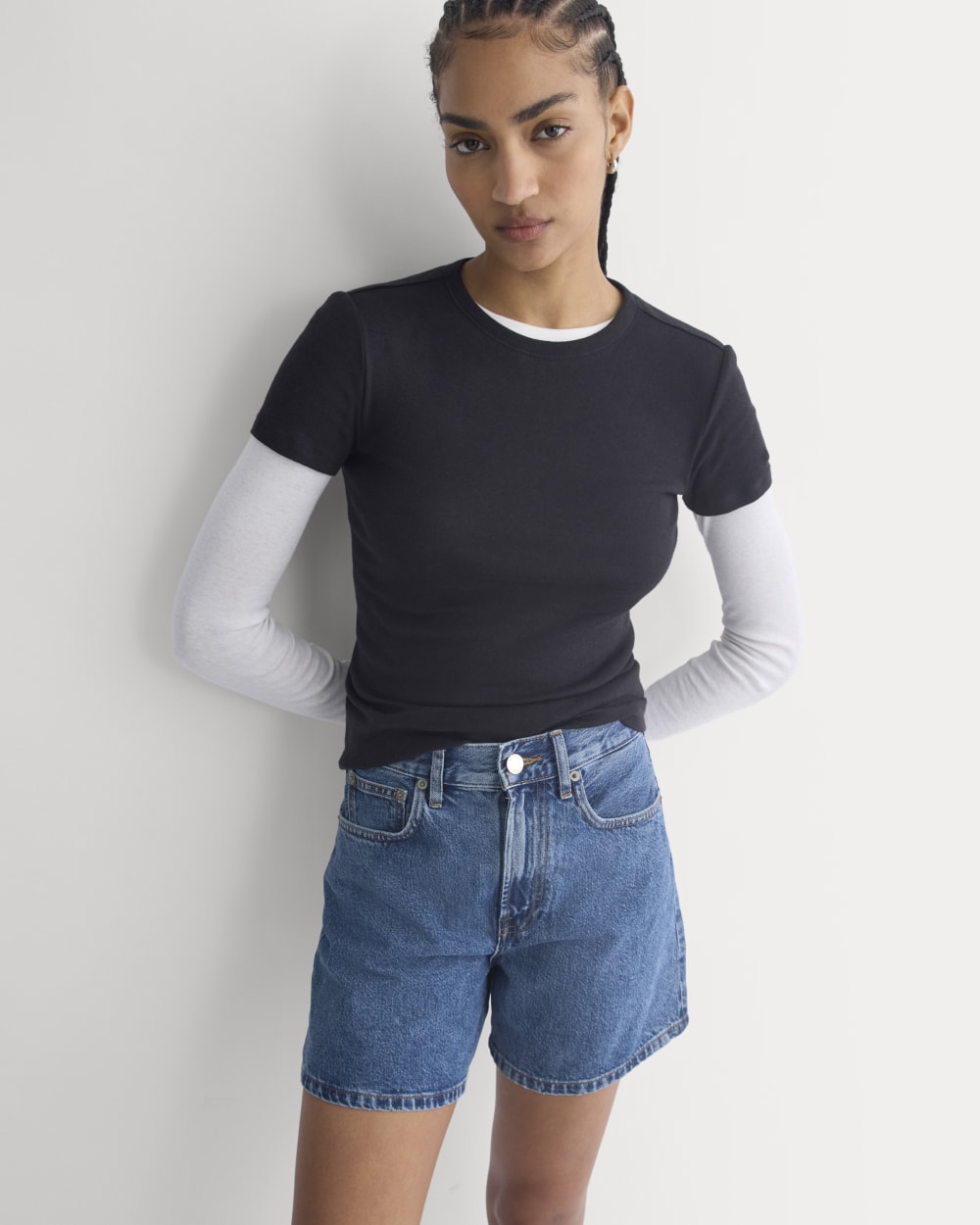 Way-High® A-Line Denim Short in Ocean — front view