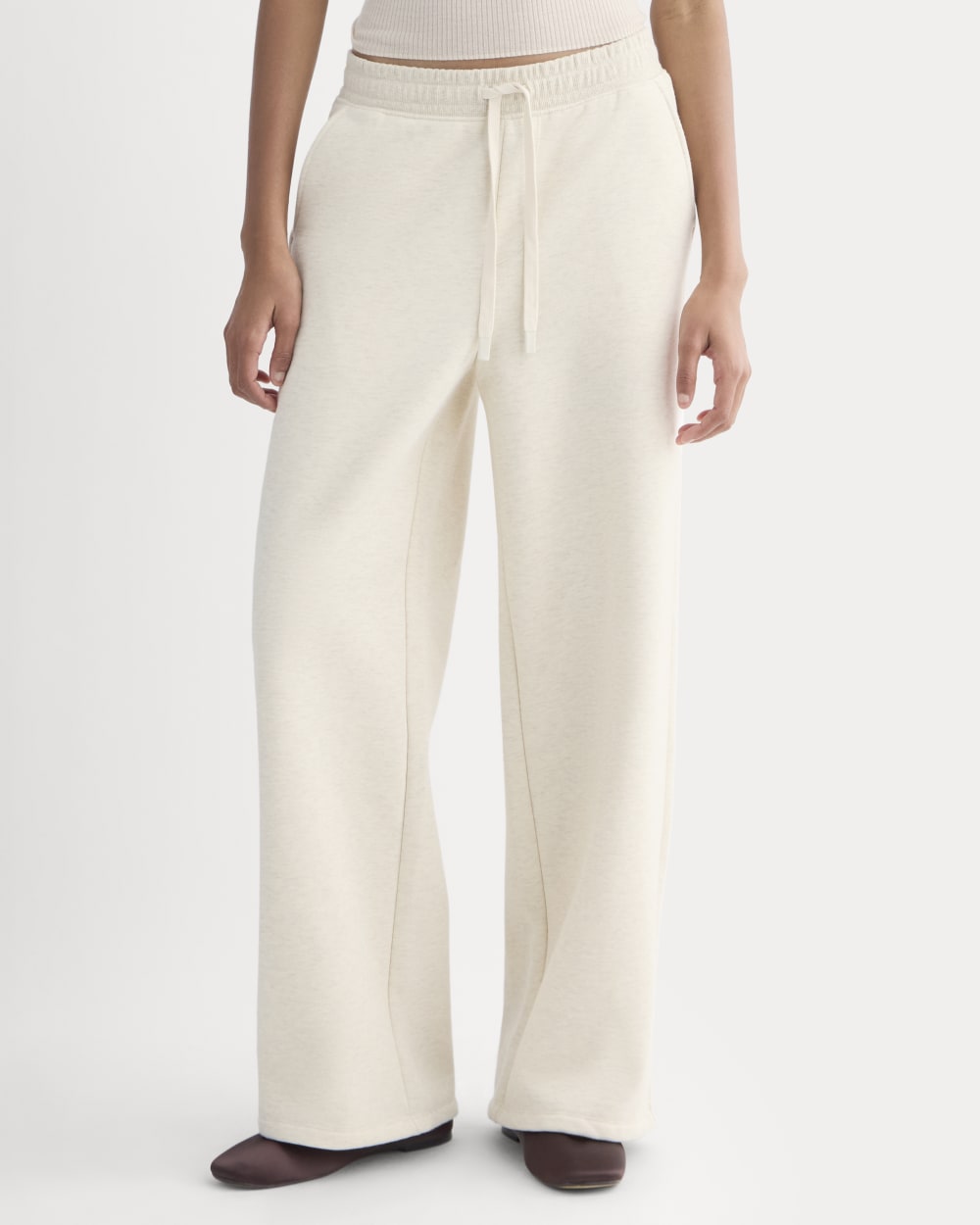 Luxe Fleece Wide-Leg Sweatpant in Heathered Oat — detail view