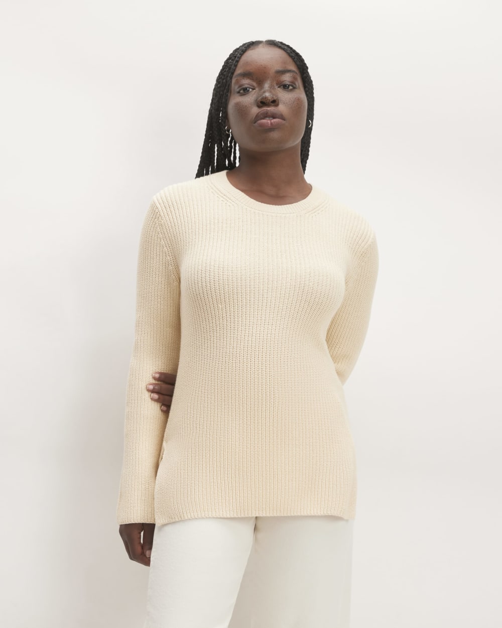 The Organic Cotton Slim Crew Sweater in Canvas — front view