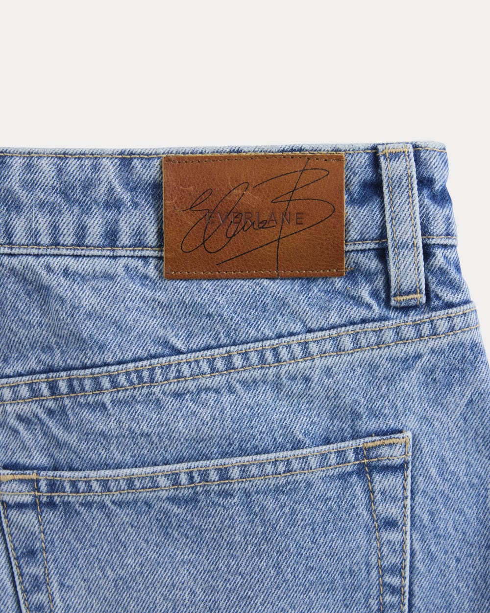 Everlane x Elena Bonvicini Thalia Mini Skirt in Crystal Cove Indigo — detail view