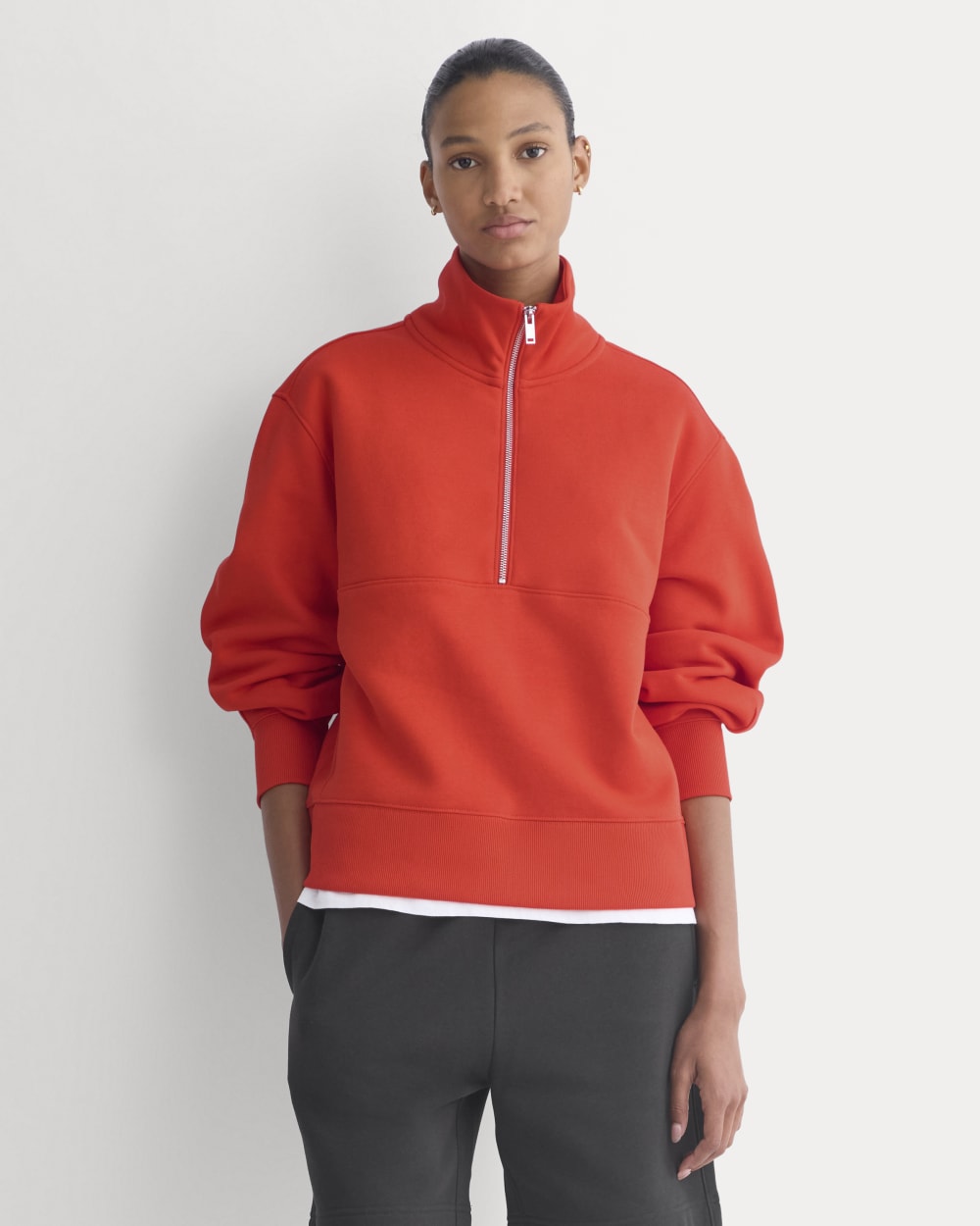 Luxe Fleece Half-Zip Sweatshirt in Fiery Red — front view