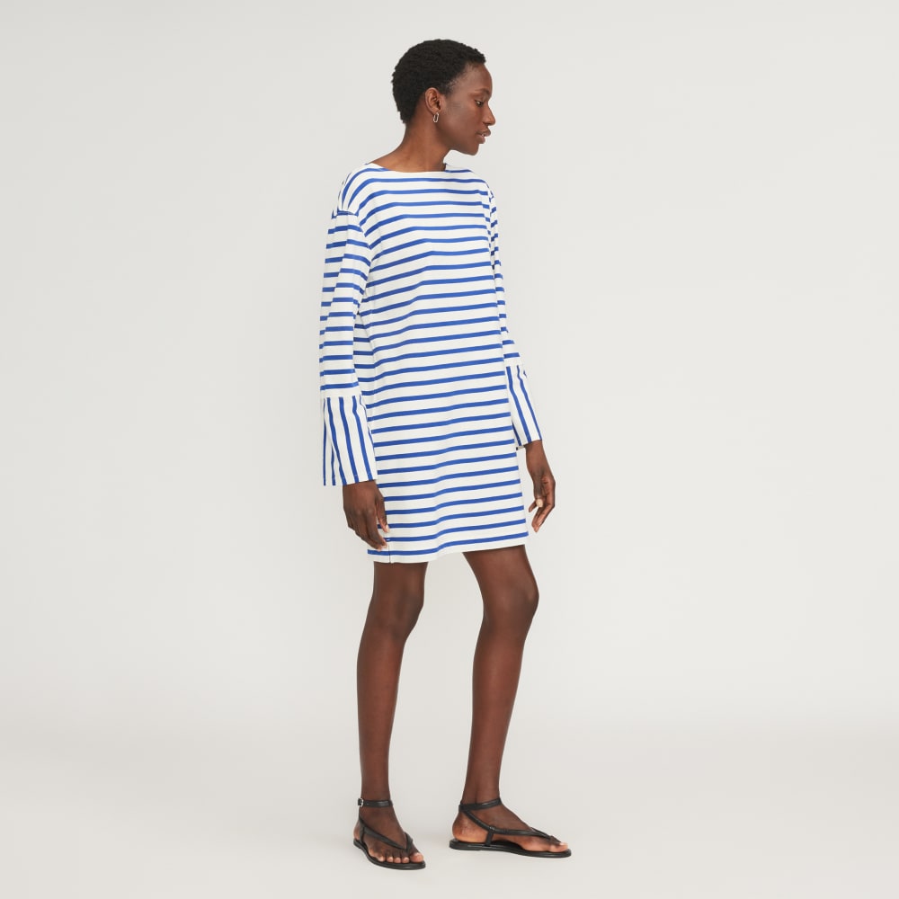 The Mariner Dress in Canvas Tan / Mazarine Blue — detail view