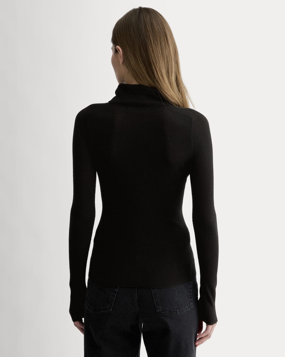 The Turtleneck in Ultrasoft Merino in Black — detail view