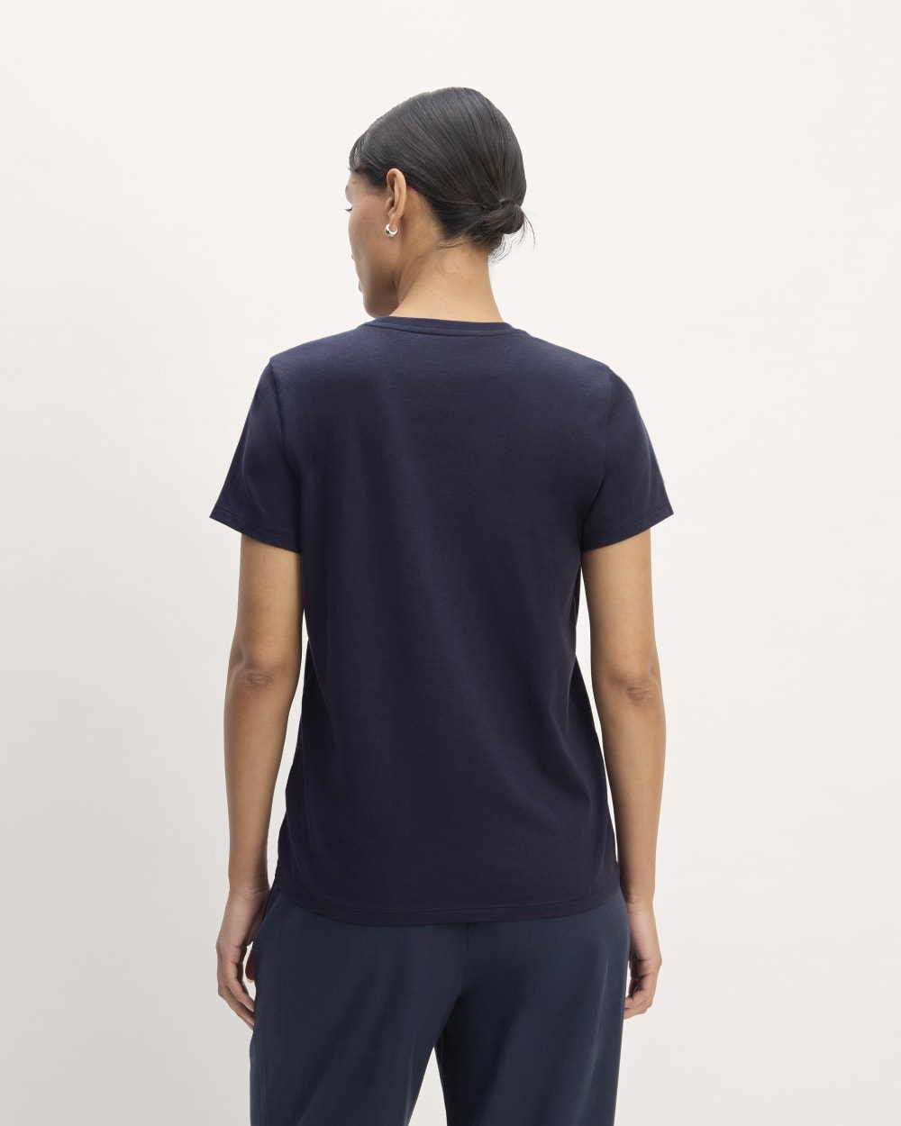 The Slim Crew in Essential Cotton in Navy — detail view