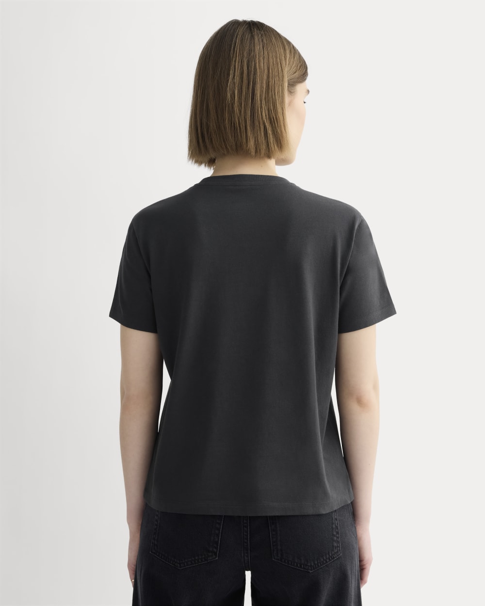 The Box-Cut Tee in Essential Cotton in Washed Black — detail view