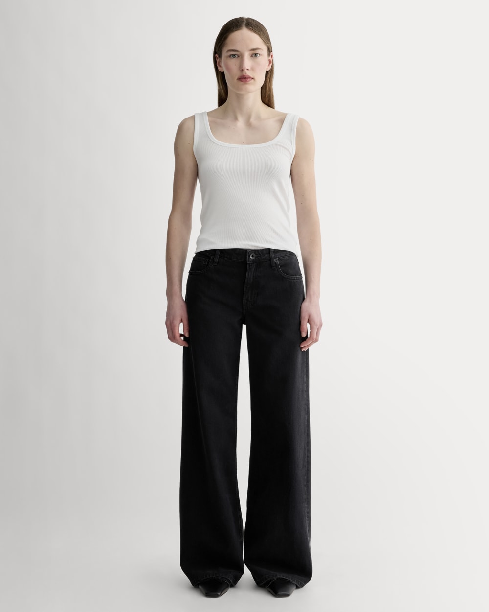 The Luxe Rib Square-Neck Tank in White — detail view