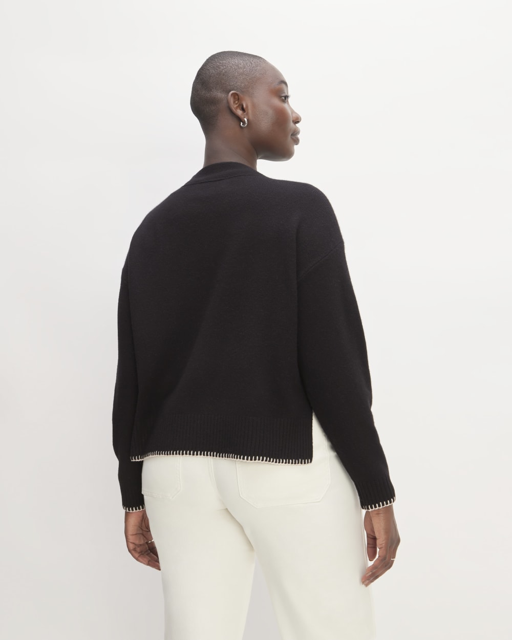 The Good Merino Wool Cardigan in Black / Buttermilk — detail view