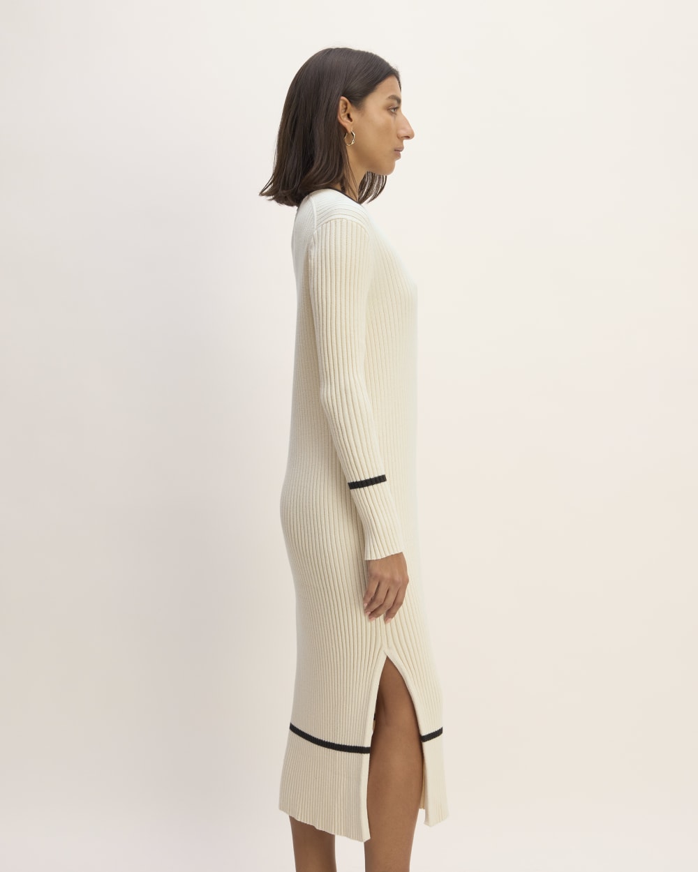 The Cotton Wide Rib Midi Dress in Canvas — detail view