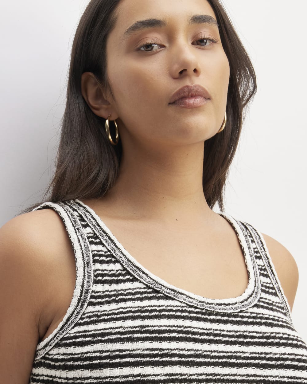 The Cozy Rib Tank in Bone / Black — detail view