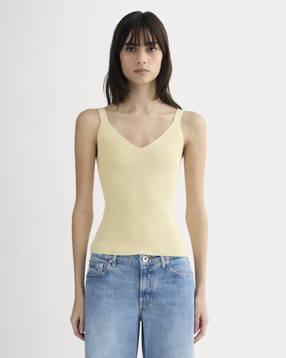 The Fine Knit Cami in Banana Crepe — front view
