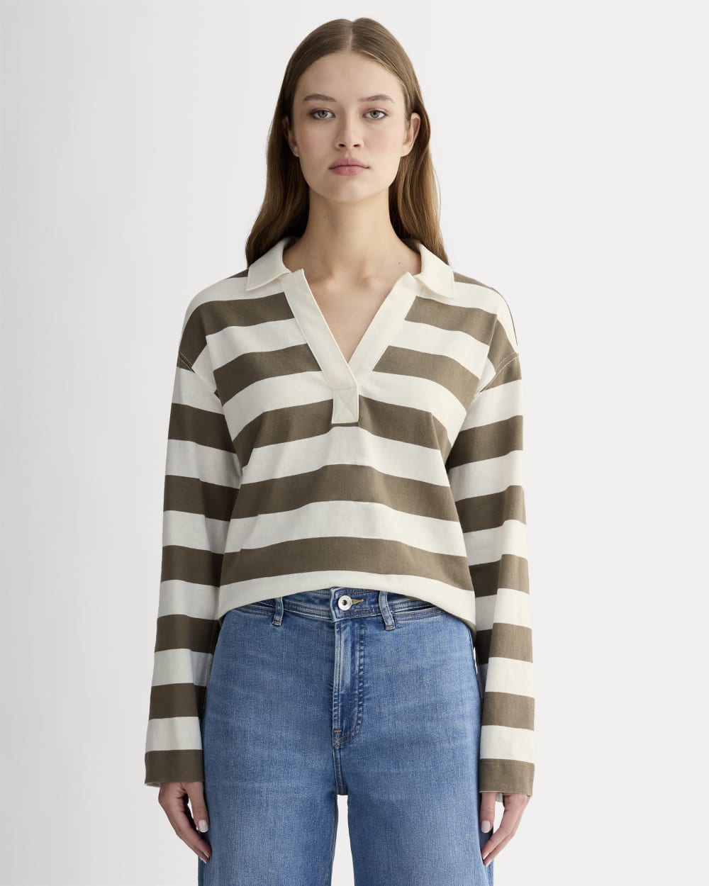 The Mariner Rugby Top in Deep Taupe / Bone — front view