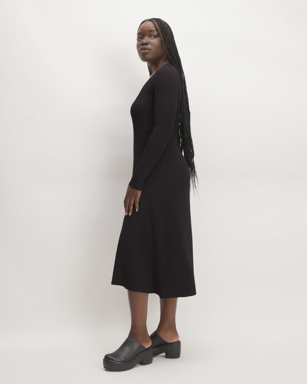 The Ribbed Scoopneck Dress in Black — detail view