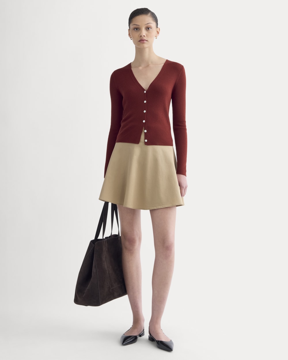 The Cardigan in Ultrasoft Merino in Merlot — detail view