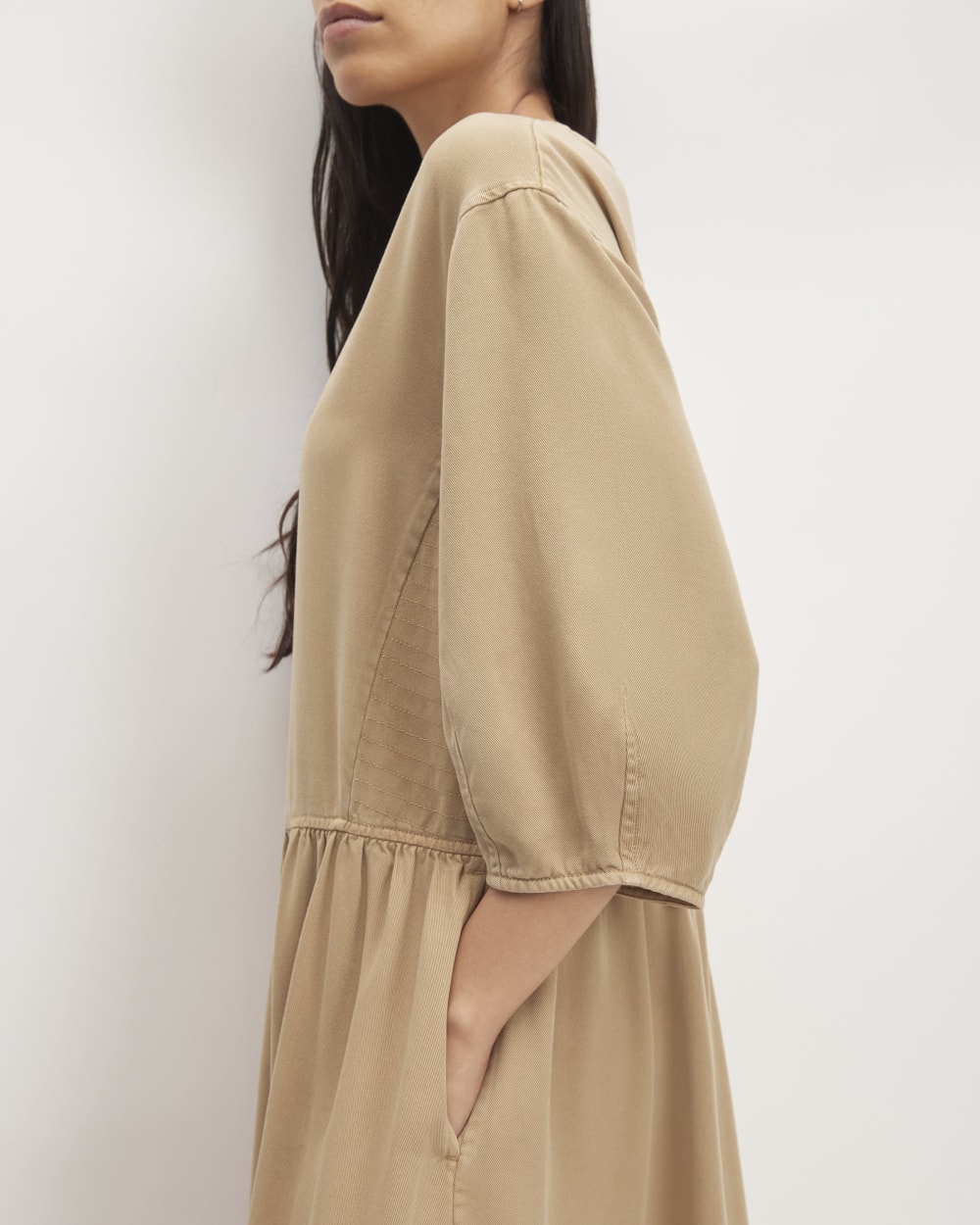 The TENCEL™ Puff-Sleeve Dress in Cornstalk — detail view