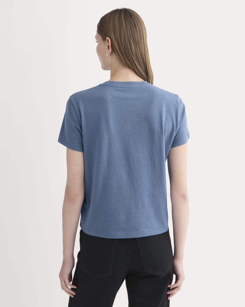 The Box-Cut Tee in Essential Cotton in Faded Navy — detail view