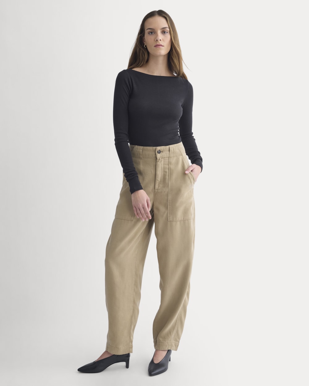 Patch Pocket Ballon Pant in Buttersoft in Chinchilla — front view