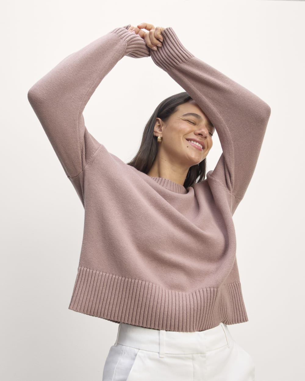 The Boxy Sweater in Everyday Cotton in Dusty Rose — front view