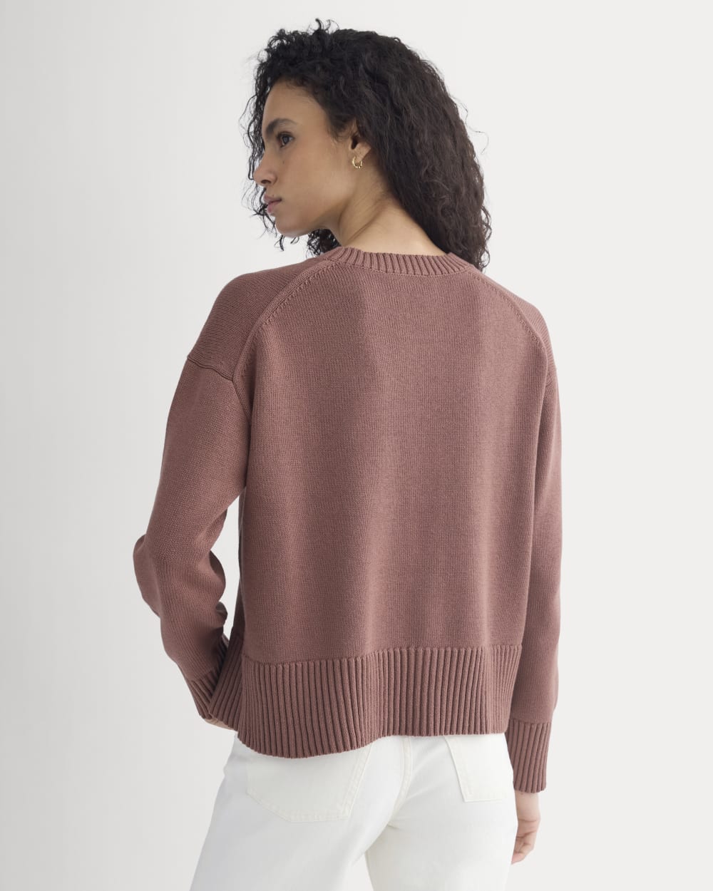 The Boxy Sweater in Everyday Cotton in Mocha — detail view
