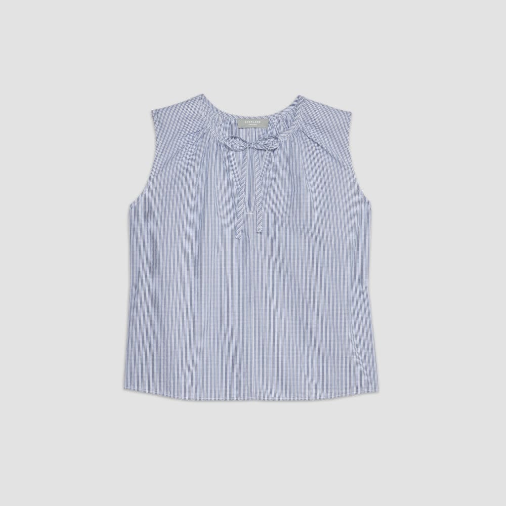 The Gathered Tie-Front Top in Mazarine Blue / Optic White — alternate view