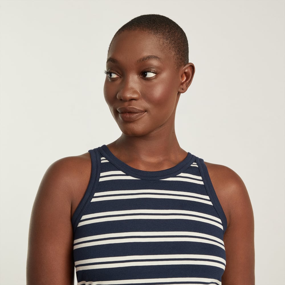 The Tank in Essential Cotton in Navy / Tan — detail view