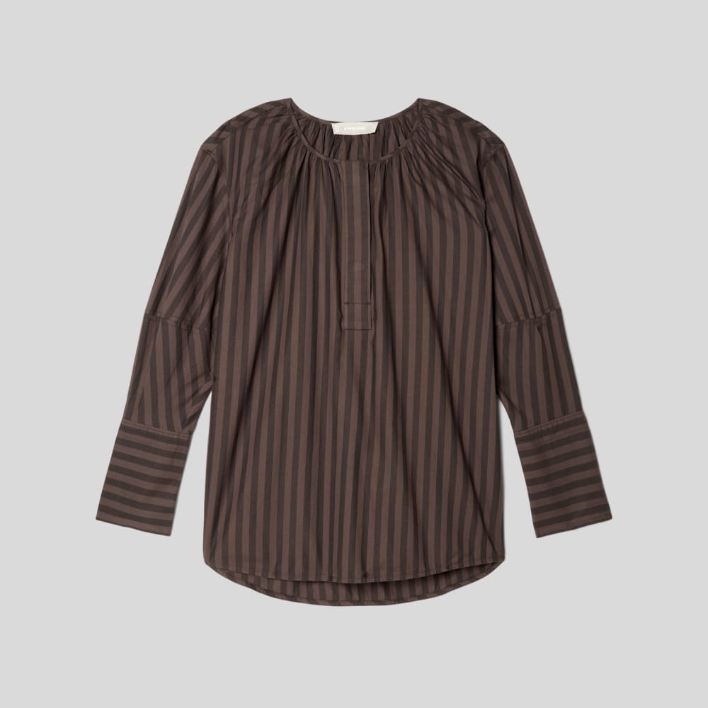 The Silky Cotton Balloon Sleeve Top in Chocolate Brown / Black — alternate view