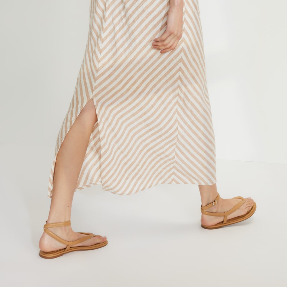 The Linen Bias Cut Dress in Bone / Caramel — detail view