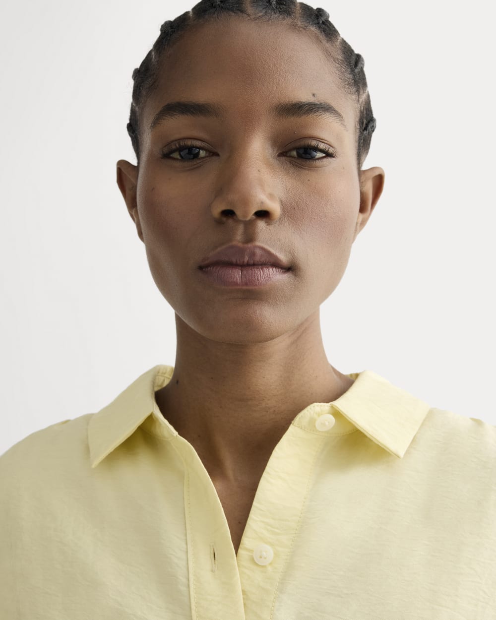 The Square Shirt in SoftLuxe in Banana Crepe — detail view