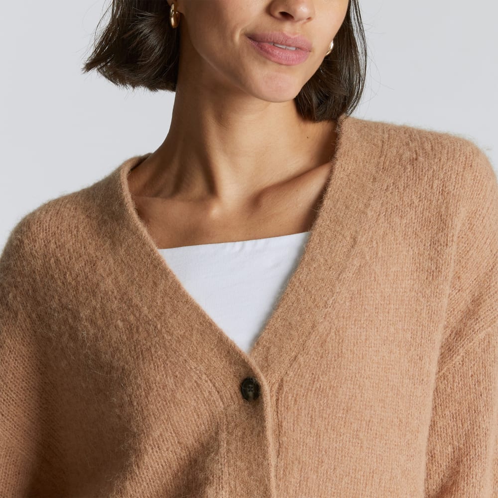 The Alpaca V-Neck Cropped Cardigan in Warm Taupe — alternate view