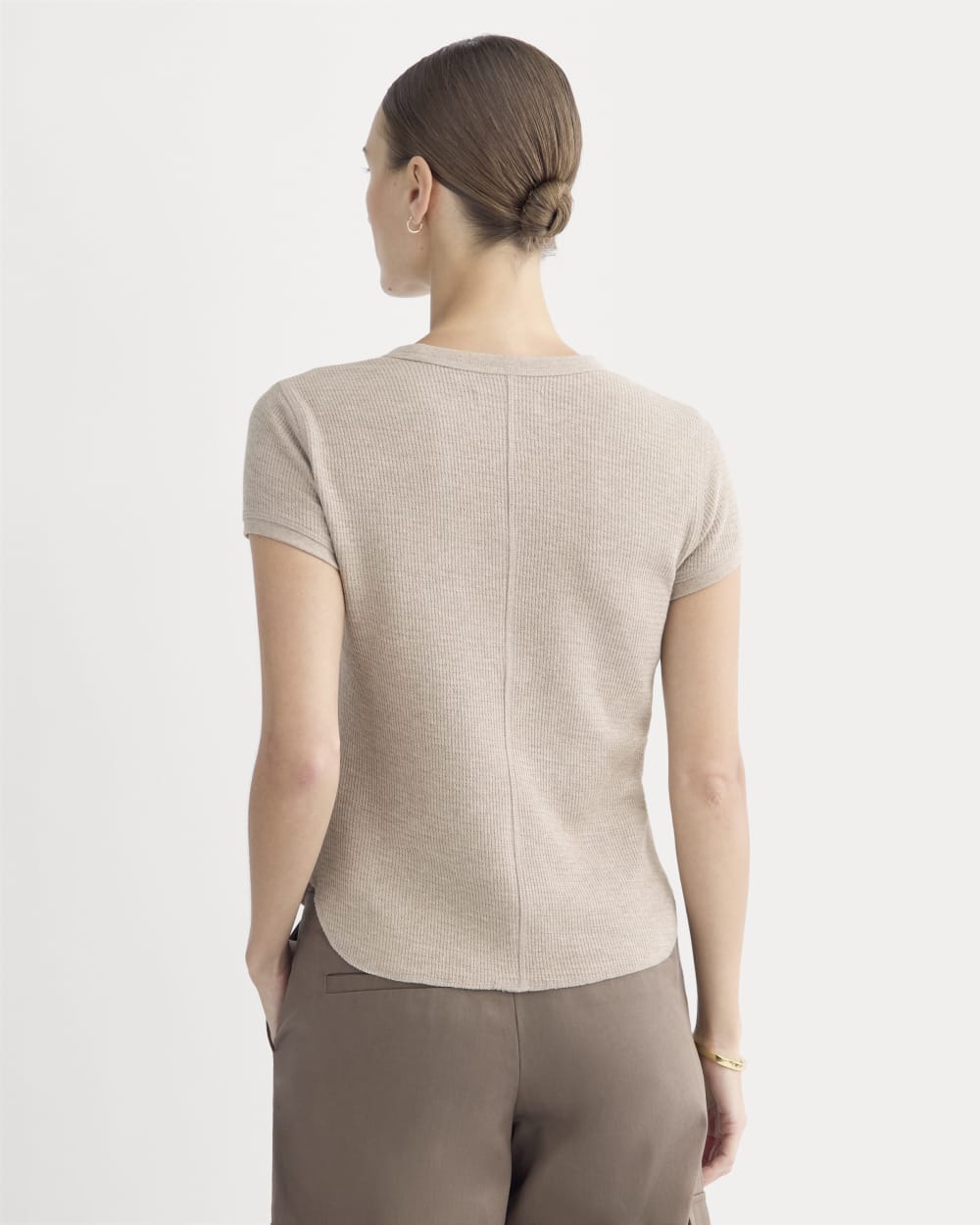 Shrunken Tee in Cozy Waffle in Heathered Oatmeal — detail view