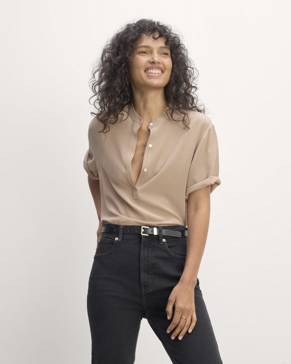 The Popover Top in Washable Silk in Chanterelle — front view