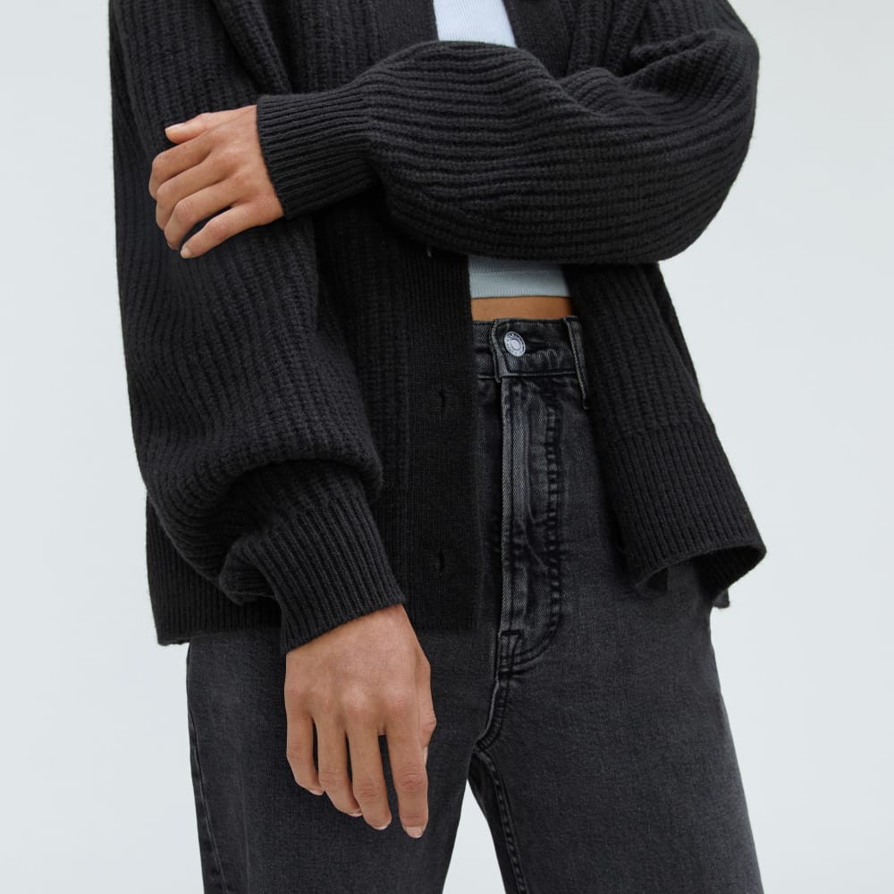 The Felted Merino Cardigan in Black — detail view
