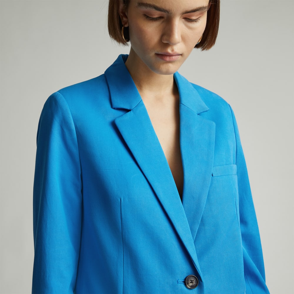 The Oversized Blazer in Buttersmooth in Brilliant Blue — detail view