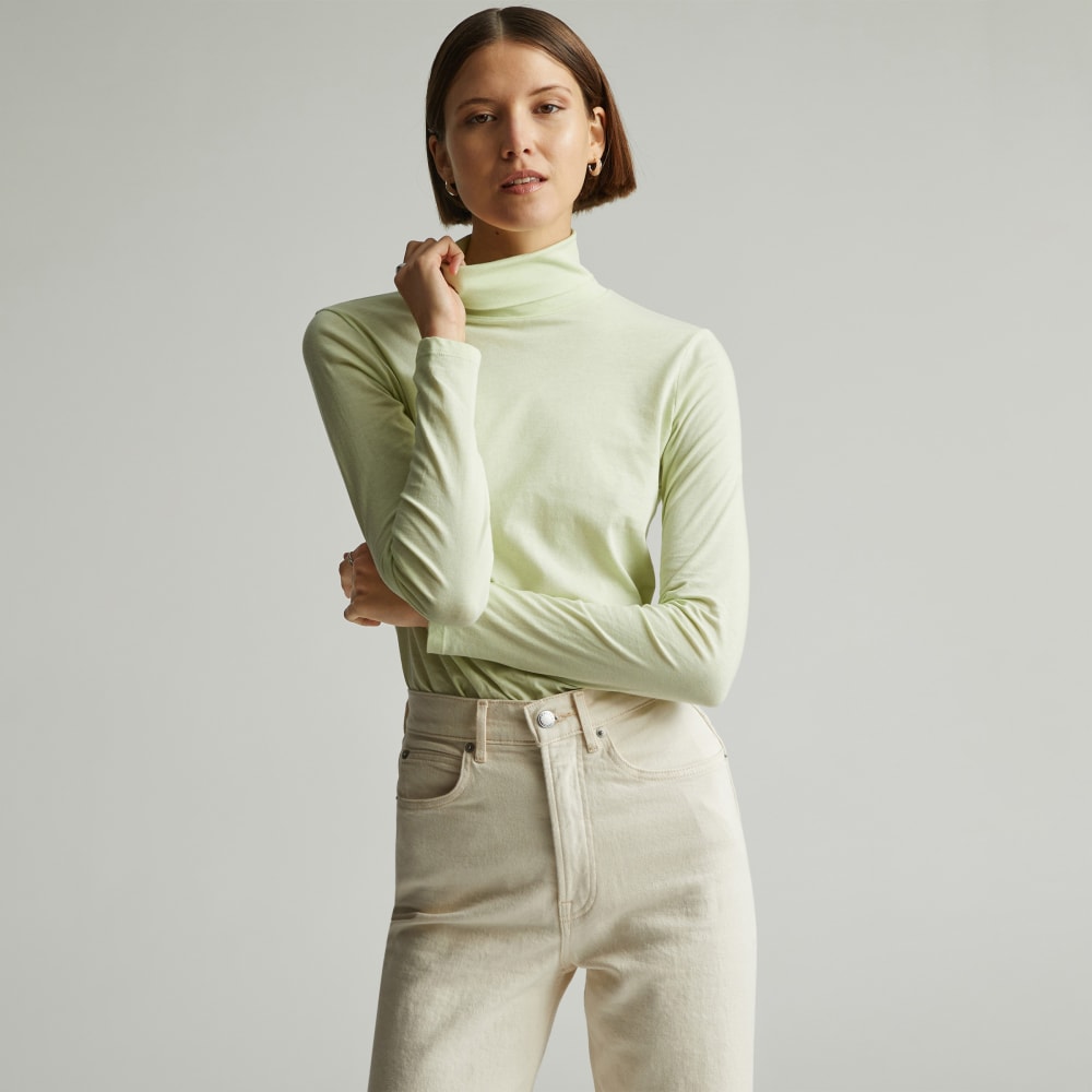 The Organic Cotton Turtleneck in Seafoam Green — front view