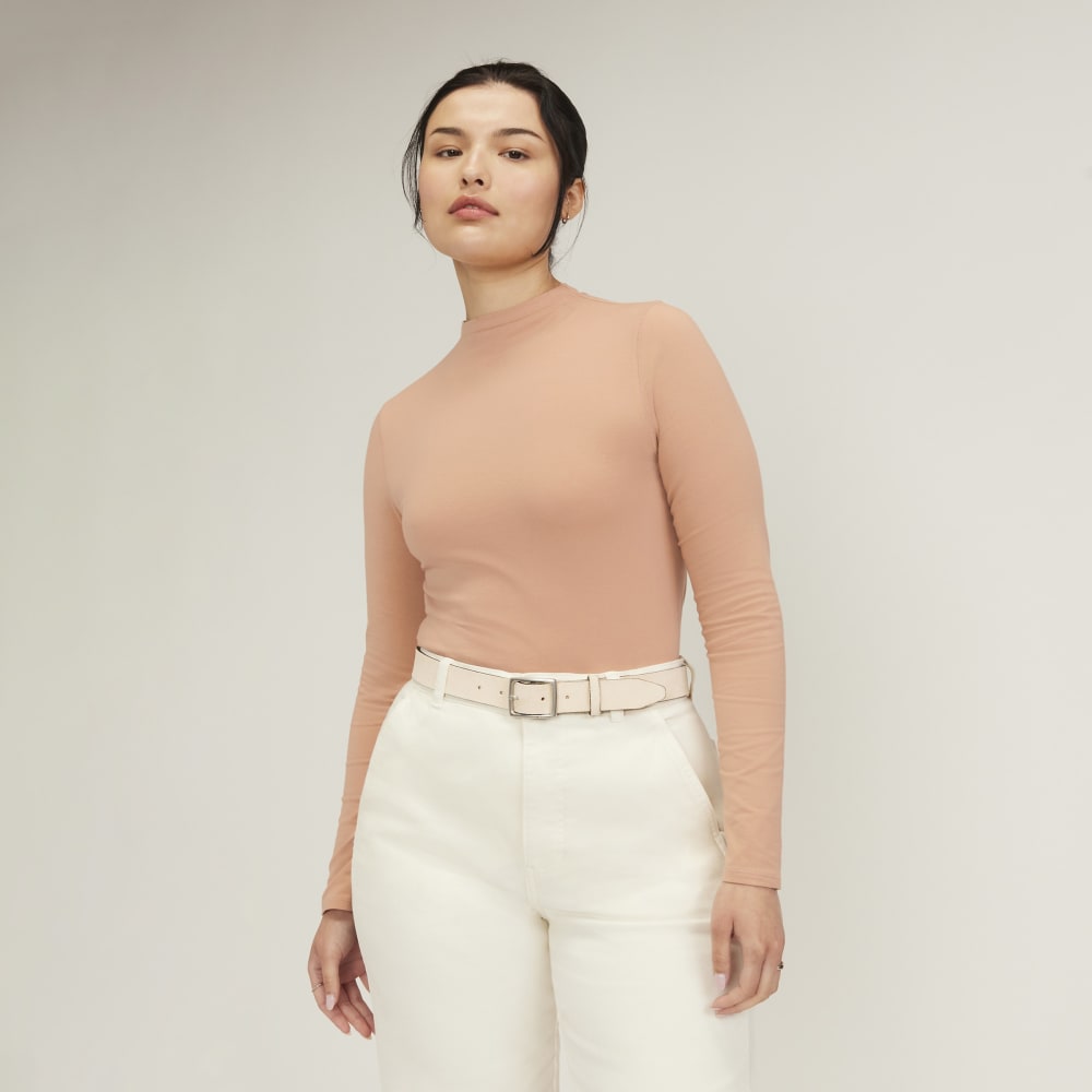 The Supima® Form Funnel Neck Tee in Blush Pink — front view