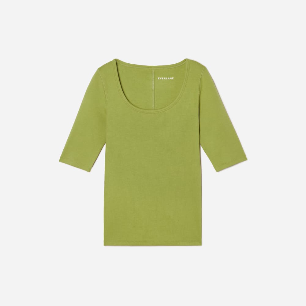 The Luxe Micro-Rib Scoop-Neck Tee in Pepper — front view