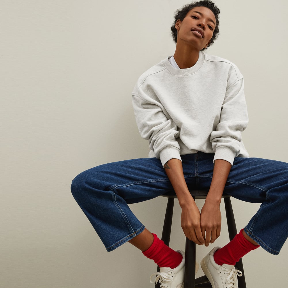 The Track Oversized Crew in Light Heather Grey — detail view