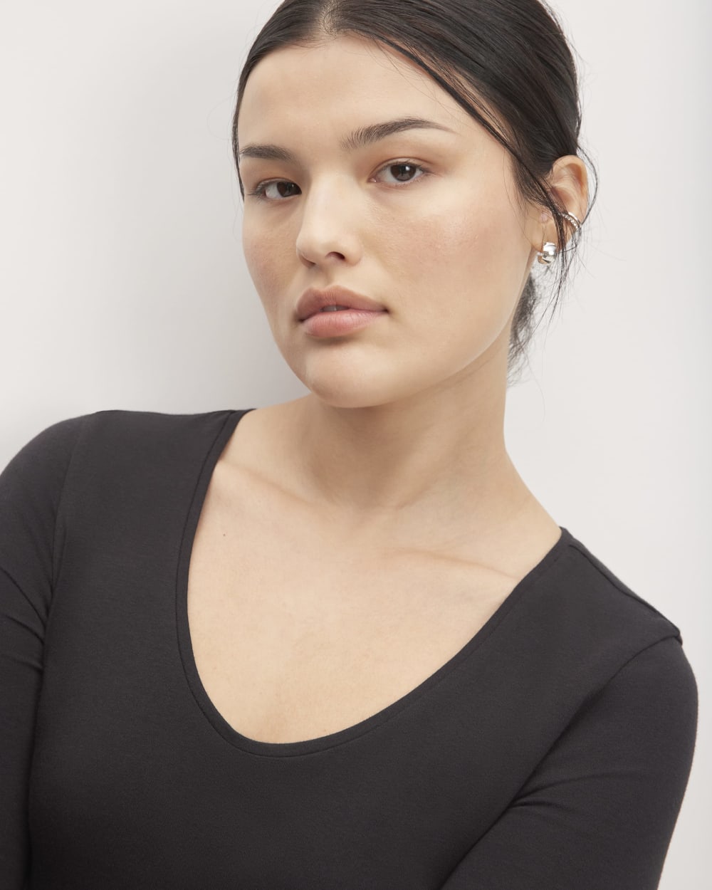 The Long-Sleeve Riviera Dress in Black — detail view