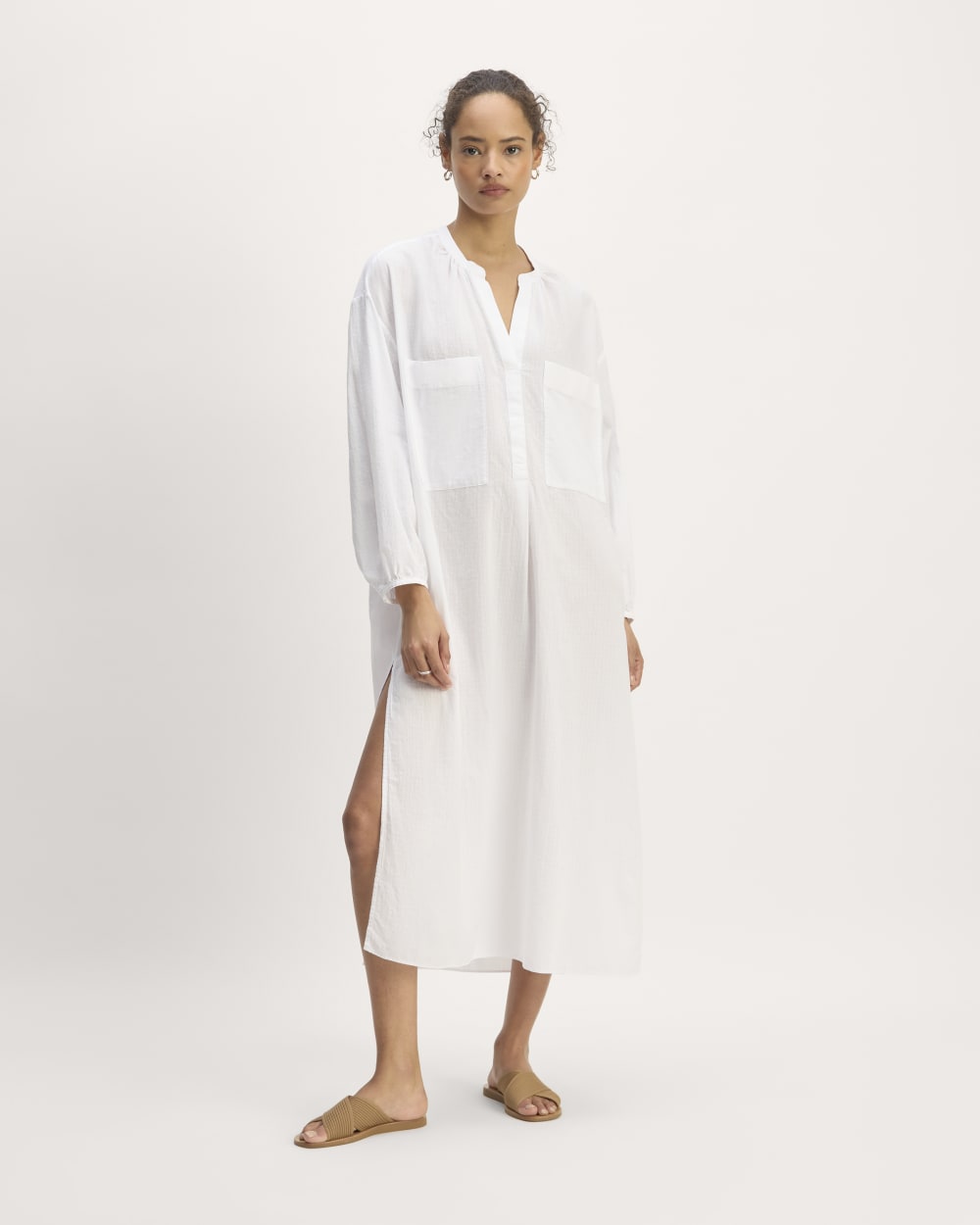 The Gauze Caftan Dress in White — front view
