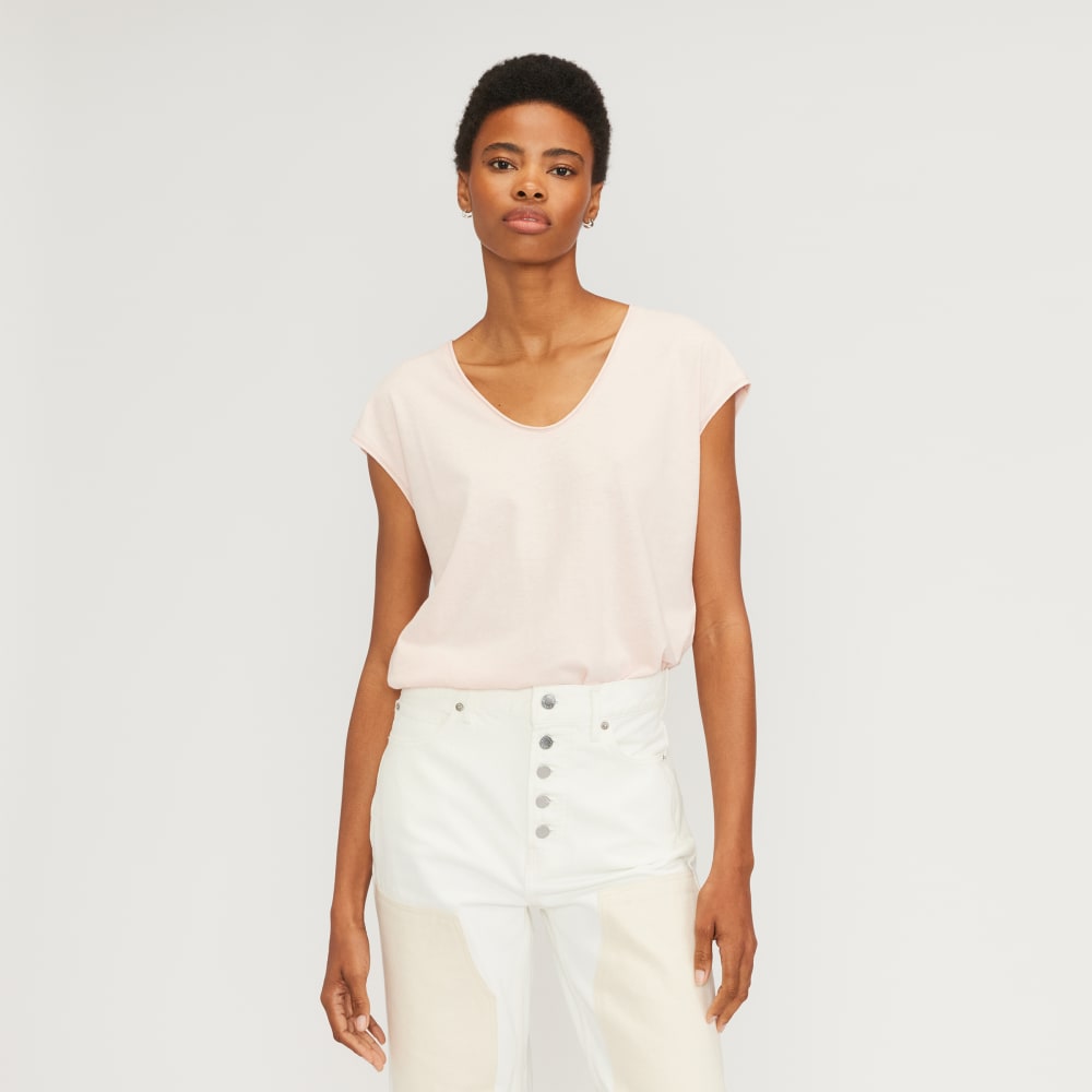 The Hemp Scoop-Neck Muscle Tee in Petal Pink — front view