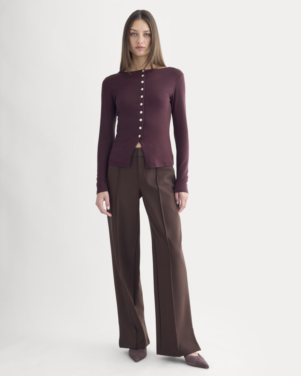 Button-Up Top in Butterluxe in Deep Plum — detail view