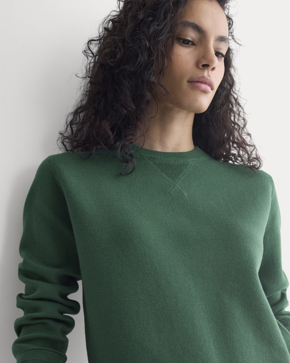 Double Knit Crew in Cotton Merino in Hunter Green — detail view