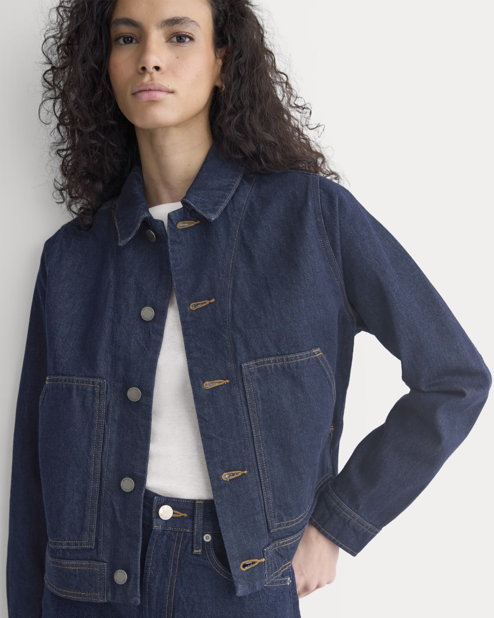 Denim Chore Jacket in Dark Indigo — front view
