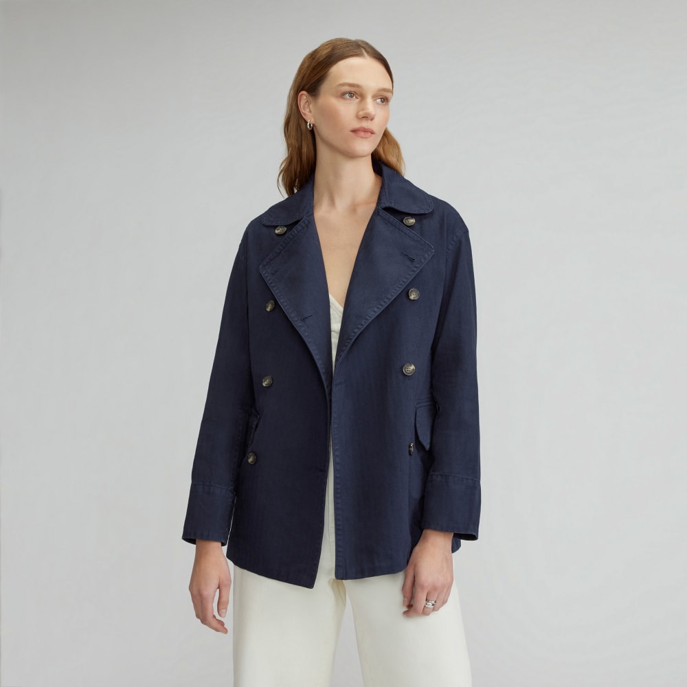 The Organic Cotton Herringbone Jacket in Navy — front view